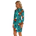 Flame Swirls Long Sleeve Shirt Collar Bodycon Dress View2