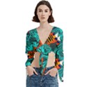 Flame Swirls Trumpet Sleeve Cropped Top View1