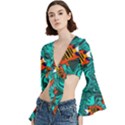 Flame Swirls Trumpet Sleeve Cropped Top View2