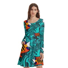 Flame Swirls Long Sleeve Knee Length Skater Dress With Pockets