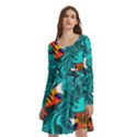 Flame Swirls Long Sleeve Knee Length Skater Dress With Pockets View3