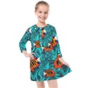 Flame Swirls Kids  Quarter Sleeve Shirt Dress View1