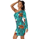 Flame Swirls Long Sleeve One Shoulder Mini Dress View2