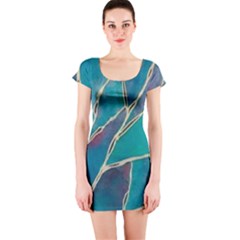 Aqua Batik, Abstract, Colorful Short Sleeve Bodycon Dress