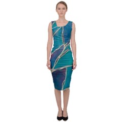 Aqua Batik, Abstract, Colorful Sleeveless Pencil Dress