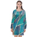 Aqua Batik, Abstract, Colorful Long Sleeve Chiffon Shift Dress  View1