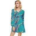 Aqua Batik, Abstract, Colorful Tiered Long Sleeve Mini Dress View1