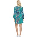 Aqua Batik, Abstract, Colorful Tiered Long Sleeve Mini Dress View2