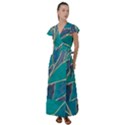 Aqua Batik, Abstract, Colorful Flutter Sleeve Maxi Dress View1
