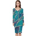 Aqua Batik, Abstract, Colorful Long Sleeve V-Neck Bodycon Dress  View1