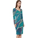 Aqua Batik, Abstract, Colorful Long Sleeve V-Neck Bodycon Dress  View3