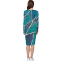 Aqua Batik, Abstract, Colorful Long Sleeve V-Neck Bodycon Dress  View4