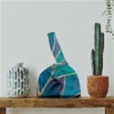 Aqua Batik, Abstract, Colorful Japanese Wrist Knot Bag View2