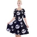 Jack Print, White, Before, Plain, Black, Simple, Christmas Quarter Sleeve A-Line Dress With Pockets View1