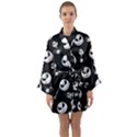 Jack Print, White, Before, Plain, Black, Simple, Christmas Long Sleeve Satin Kimono View1