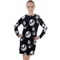 Jack Print, White, Before, Plain, Black, Simple, Christmas Long Sleeve Hoodie Dress View1