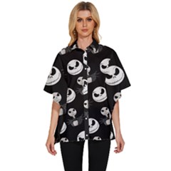Jack Print, White, Before, Plain, Black, Simple, Christmas Women s Batwing Button Up Shirt
