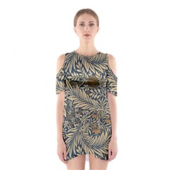 Brown Vintage Background Vintage Floral Pattern, Brown Shoulder Cutout One Piece Dress