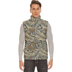 Brown Vintage Background Vintage Floral Pattern, Brown Men s High Neck Button Up Puffer Vest