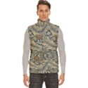 Brown Vintage Background Vintage Floral Pattern, Brown Men s High Neck Button Up Puffer Vest View1