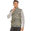 Brown Vintage Background Vintage Floral Pattern, Brown Men s High Neck Button Up Puffer Vest View2
