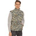 Brown Vintage Background Vintage Floral Pattern, Brown Men s High Neck Button Up Puffer Vest View3