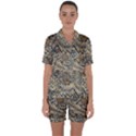 Brown Vintage Background Vintage Floral Pattern, Brown Satin Short Sleeve Pajamas Set View1