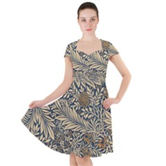 Brown Vintage Background Vintage Floral Pattern, Brown Cap Sleeve Midi Dress