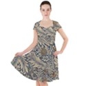 Brown Vintage Background Vintage Floral Pattern, Brown Cap Sleeve Midi Dress View1