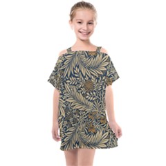 Brown Vintage Background Vintage Floral Pattern, Brown Kids  One Piece Chiffon Dress