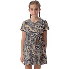 Brown Vintage Background Vintage Floral Pattern, Brown Kids  Asymmetric Collar Dress