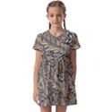 Brown Vintage Background Vintage Floral Pattern, Brown Kids  Asymmetric Collar Dress View1