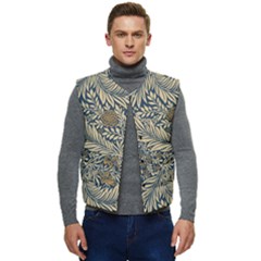 Brown Vintage Background Vintage Floral Pattern, Brown Men s Button Up Puffer Vest	