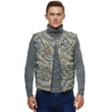 Brown Vintage Background Vintage Floral Pattern, Brown Men s Button Up Puffer Vest	 View1