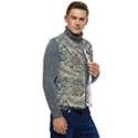 Brown Vintage Background Vintage Floral Pattern, Brown Men s Button Up Puffer Vest	 View2