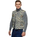 Brown Vintage Background Vintage Floral Pattern, Brown Men s Button Up Puffer Vest	 View3