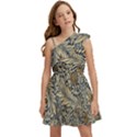 Brown Vintage Background Vintage Floral Pattern, Brown Kids  One Shoulder Party Dress View1