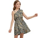 Brown Vintage Background Vintage Floral Pattern, Brown Kids  One Shoulder Party Dress View2