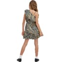Brown Vintage Background Vintage Floral Pattern, Brown Kids  One Shoulder Party Dress View4