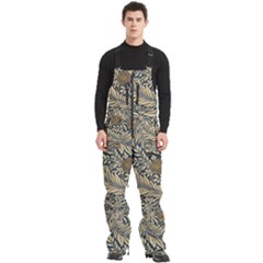 Brown Vintage Background Vintage Floral Pattern, Brown Men s Front Zip Ski And Snowboard Bib Pants