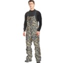 Brown Vintage Background Vintage Floral Pattern, Brown Men s Front Zip Ski And Snowboard Bib Pants View2