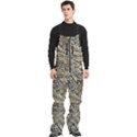 Brown Vintage Background Vintage Floral Pattern, Brown Men s Front Zip Ski And Snowboard Bib Pants View3