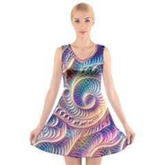 Abstract Fractal Art Swirl Pattern V-neck Sleeveless Dress