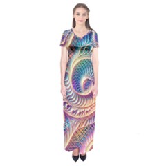 Abstract Fractal Art Swirl Pattern Short Sleeve Maxi Dress