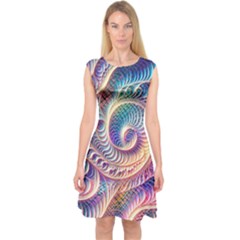 Abstract Fractal Art Swirl Pattern Capsleeve Midi Dress