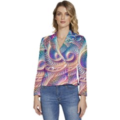 Abstract Fractal Art Swirl Pattern Women s Long Sleeve Revers Collar Cropped Jacket