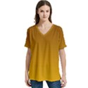 Chocolate Brown To Amber Orange Linear Gradient V-Neck Split Shoulder Casual T-Shirt View1