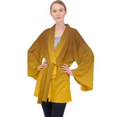 Chocolate Brown To Amber Orange Linear Gradient Long Sleeve Velvet Kimono 