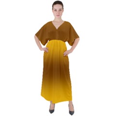 Amber Orange To Chocolate Brown Bilinear Gradient V-neck Boho Style Maxi Dress