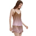 Chocolate Brown To Pink Lace Linear Gradient V-Neck Satin Loungewear Set View3